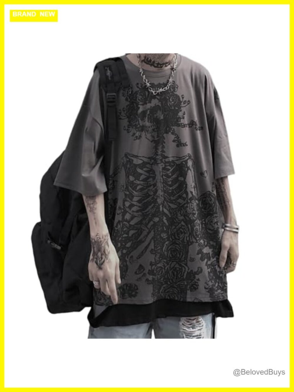 Goth Skeleton Rose Graphic Tee Y2K Short Sleeve Streetwear Alternative Punk Top